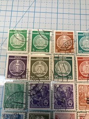 25 USED/Overstamped small Vtg 1950-1990 DDR East Germany stamps; $1 Ships/A DEAL