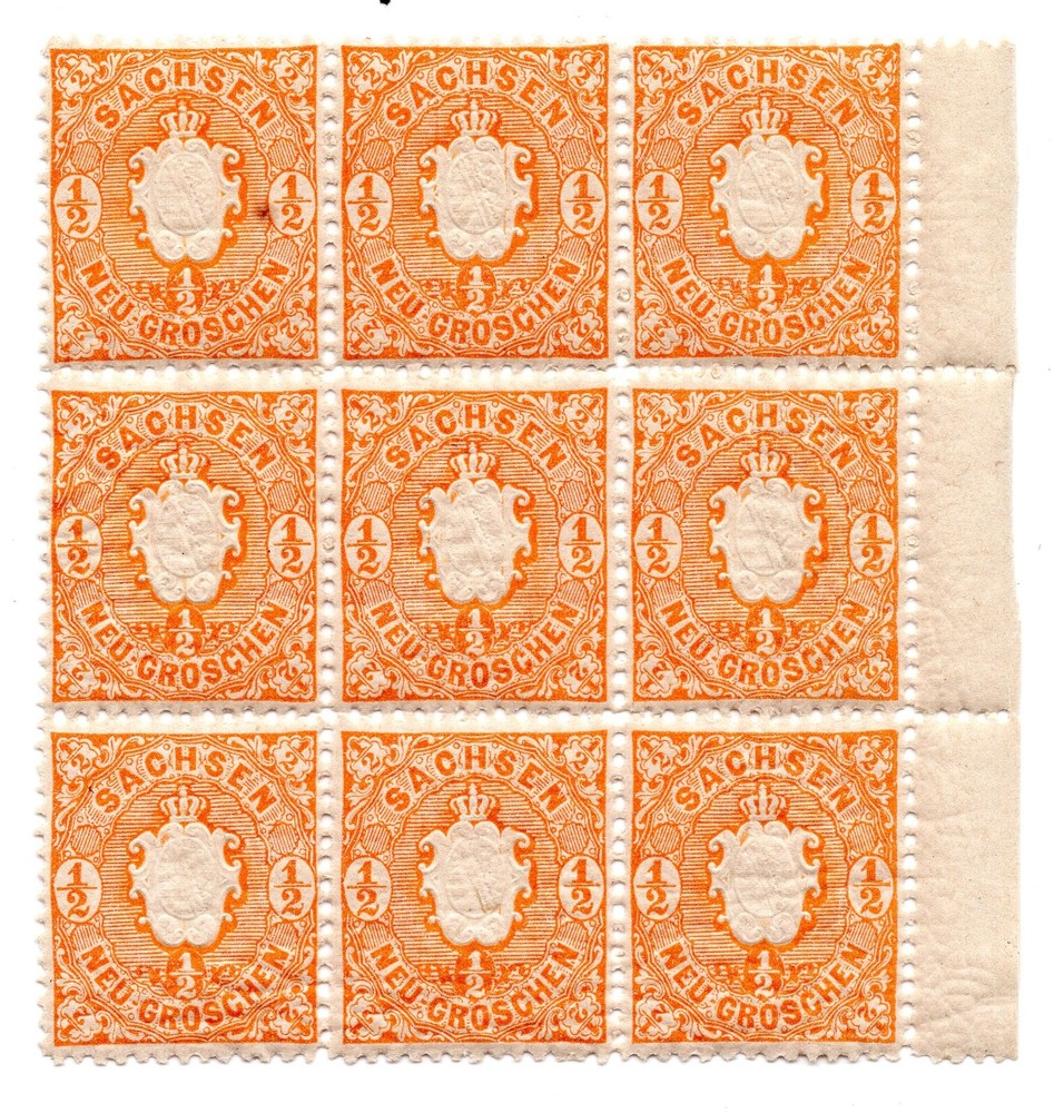 States, Saxony, MNH Block of 9, no faults, Michel # 15