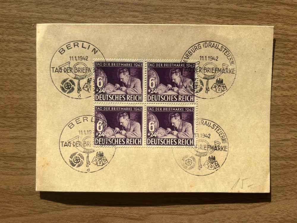 1942 Germany Deutsches Reich Berlin Tag der Briefmarke Block First Day Cancels