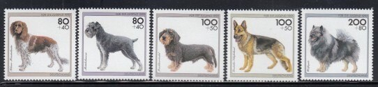 GERMANY Munsterlander, Schnauzer, Dachsund, German Shepard & Wolf Spitz MNH set