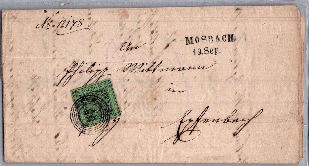 GERMANY 1858 BADEN POSTAL HISTORY OFFICIAL LETTER ADDR & POSTMARK SINSHEIM