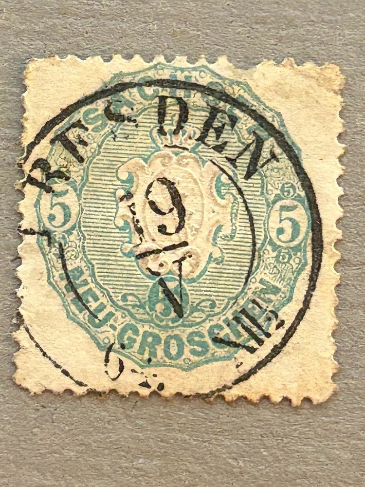 Saxony 20b / 1863 5ng Gray Blue Embossed Arms Stamp / Used / Faults