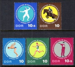 Germany DDR #789 – 791, B135 – 136mint NH Complete 1965 Modern Pentathalon Set