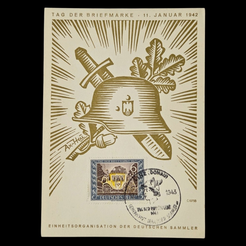 Original WWII Germany Tag der Briefmarke 1943 Card Stamp Day Scott B215 Cancel