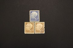 West Germany 1957-58 Theodor Heuss Stamps Lot 40pf Blue & 60pf Brown x2 Used