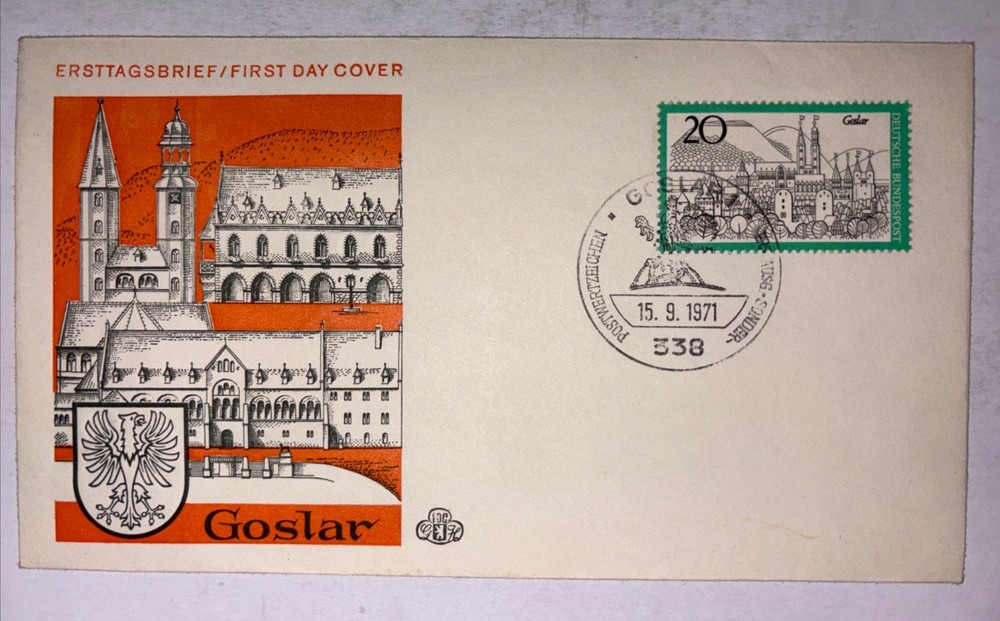 1971 Germany Goslar First Day Cover FDC 20pf Stamp Tourism Series Sept 15