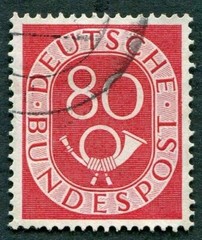 GERMANY 1952 80pf rose-red SG1059 used NG Numeral and Posthorn b ##W8