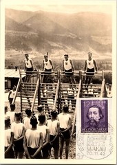 1942 Occupied Poland Krakau GG Labor Camp RP Postcard Exercises on the Wall Bars