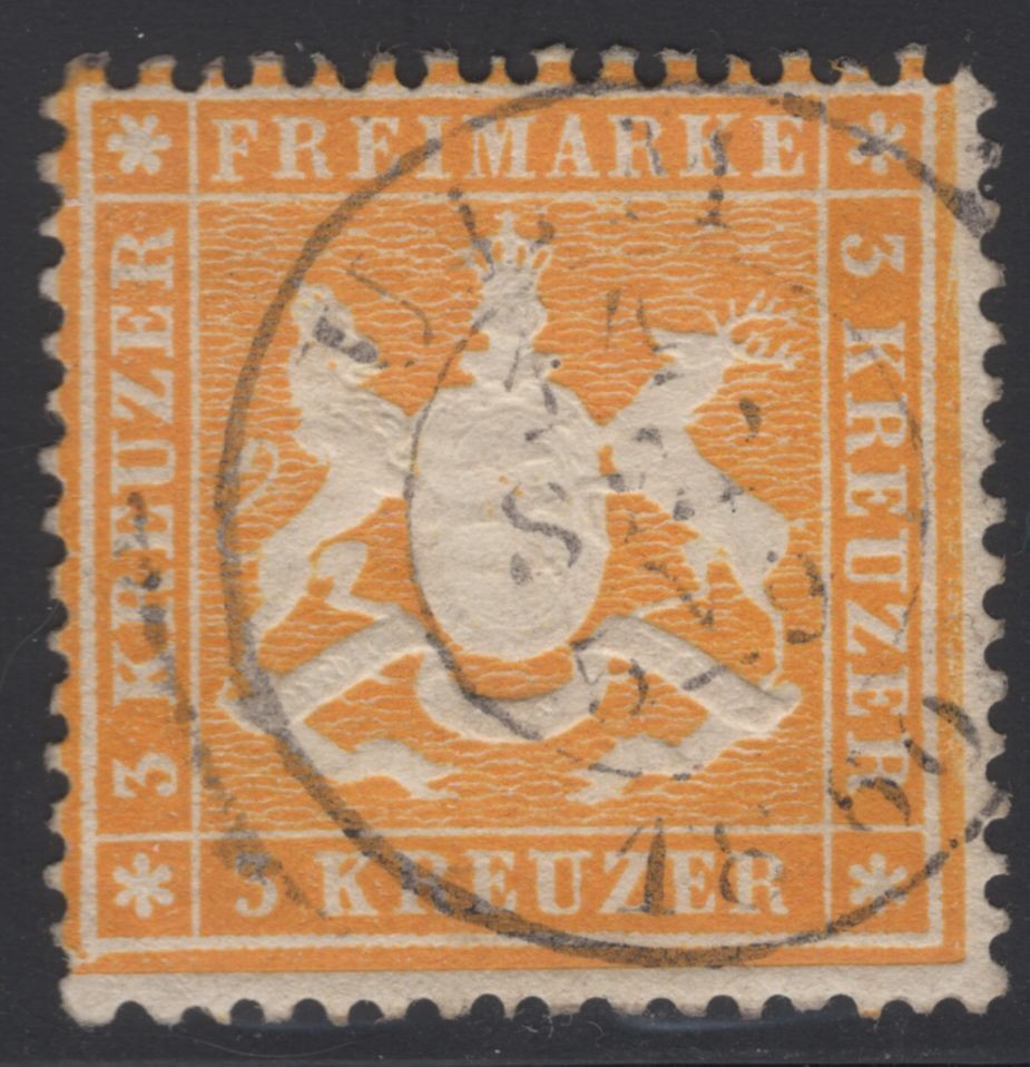Germany Wurttemburg 1860 3k Orange-yellow SG33 – Used