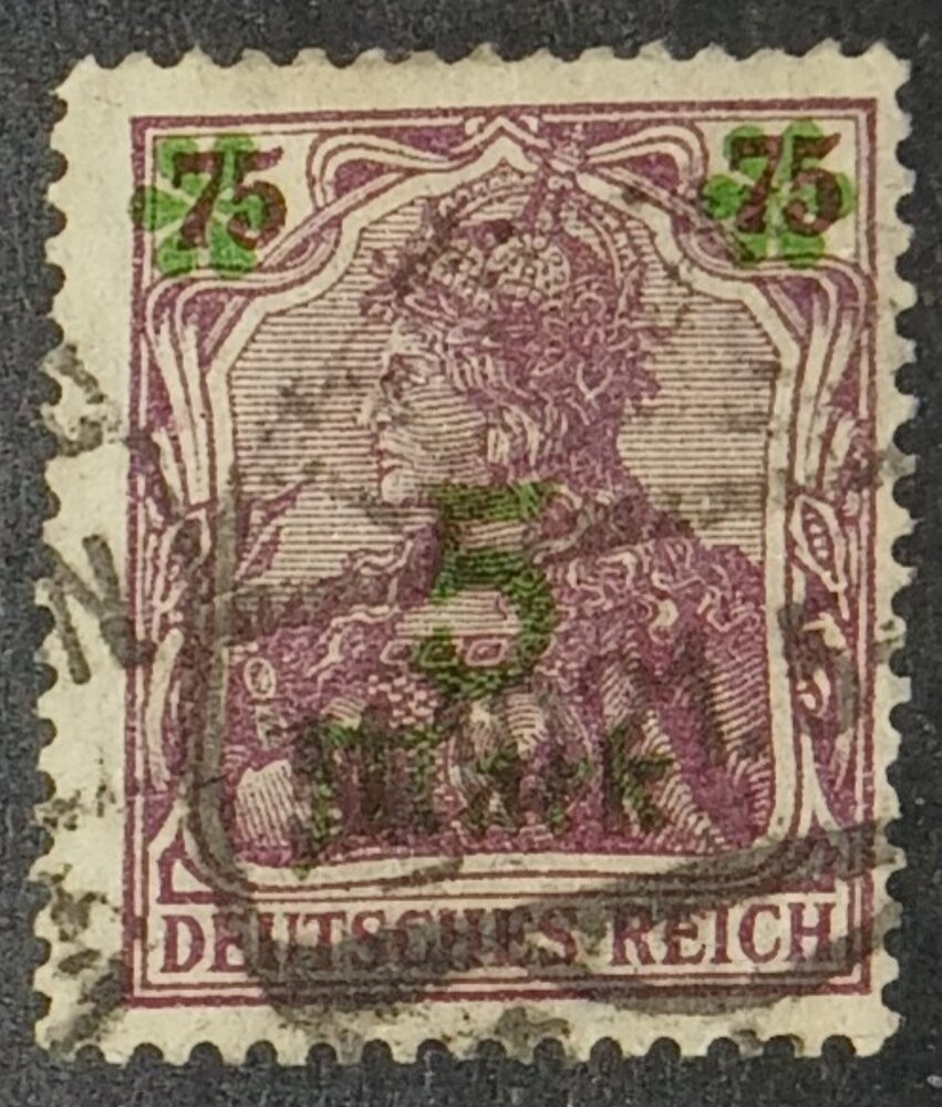 GERMANY Reich 1921 5mk Inflation Dull Surcharge Mi 156II Germania VF 9870