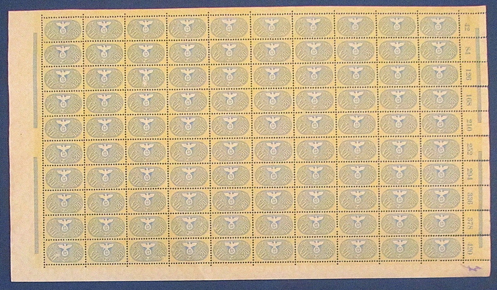 3rd Reich Germany WWII Revenue Stamps Sheet Medical Invalid VII420