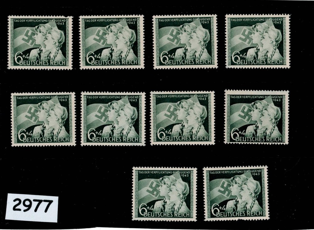 Unused stamps X 10 Hitler youth Third Reich era Germany Swastika WWII #2977