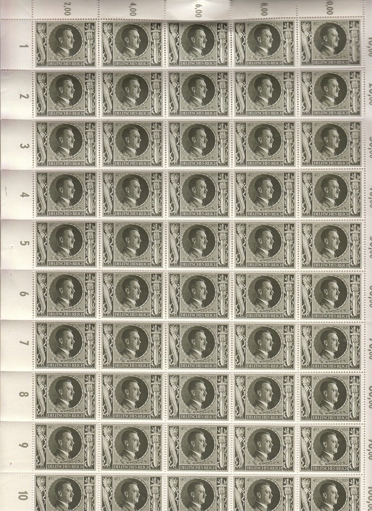 Stamp Germany Mi 849 Sc B236 Sheet 1943 WW2 3rd Reich Hitler 54th Birthday MNH