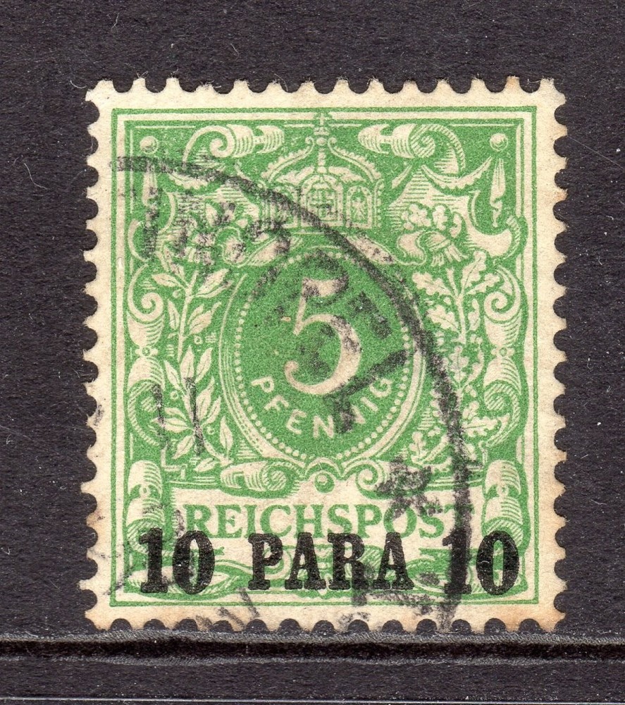 German Offices in the Turkish Empire Scott # 8 VF Used 1889 10 P on 5 Pf Fault