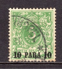 German Offices in the Turkish Empire Scott # 8 VF Used 1889 10 P on 5 Pf Fault
