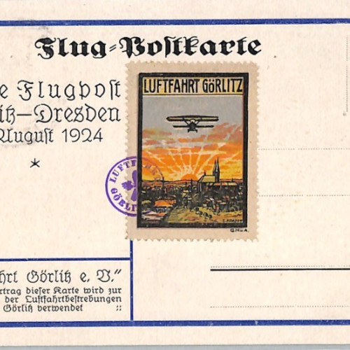 GERMANY Air Mail FIRST FLIGHT 1924 *LUFTFAHRT GÖRLITZ* Dresden Postcard XT139