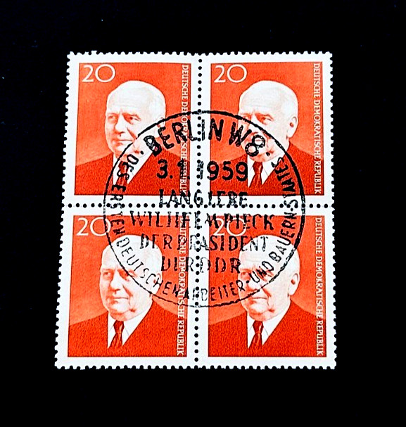 GERMANY DDR Stamp Block – 1959 President Pieck Berlin CTO Cancel MNH r63