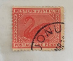 Rare Black Swan 1d Red postage stamp 1854-1855 in fair condition
