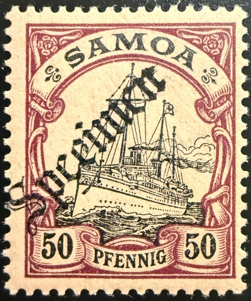 1900 Somoa 50 Pfennig Yacht Issue Cv$500