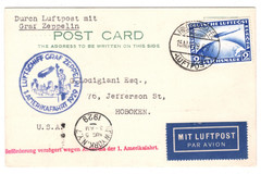 GERMANY Card GRAF ZEPPELIN 2m Air Mail 1929 *1.AMERIKAFAHRT* USA Hoboken KZ302