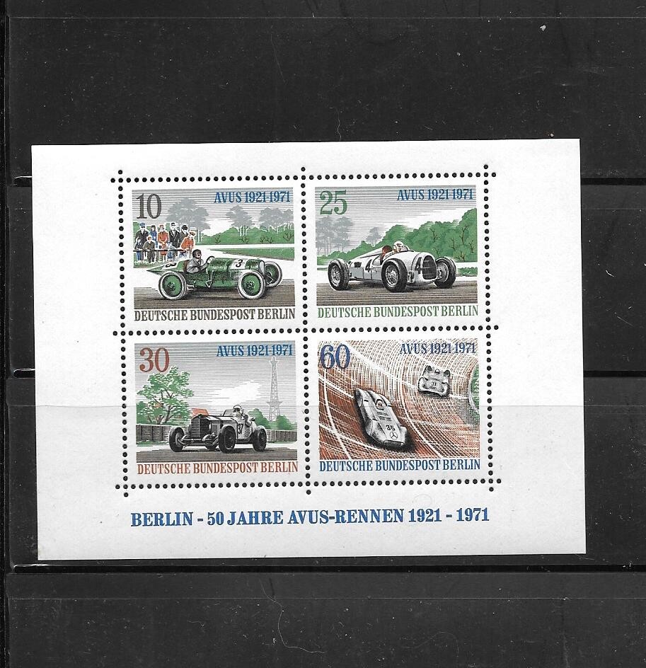 BERLIN GERMANY SC# 9N315 MNH XF OLD RACING CARS SOUVENIR SHEET STAMPS