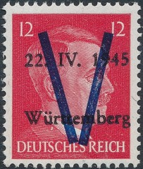 Stamp Germany 1945 WW2 Fascism Local Hitler Head Wurttemberg 6 12PF MNH