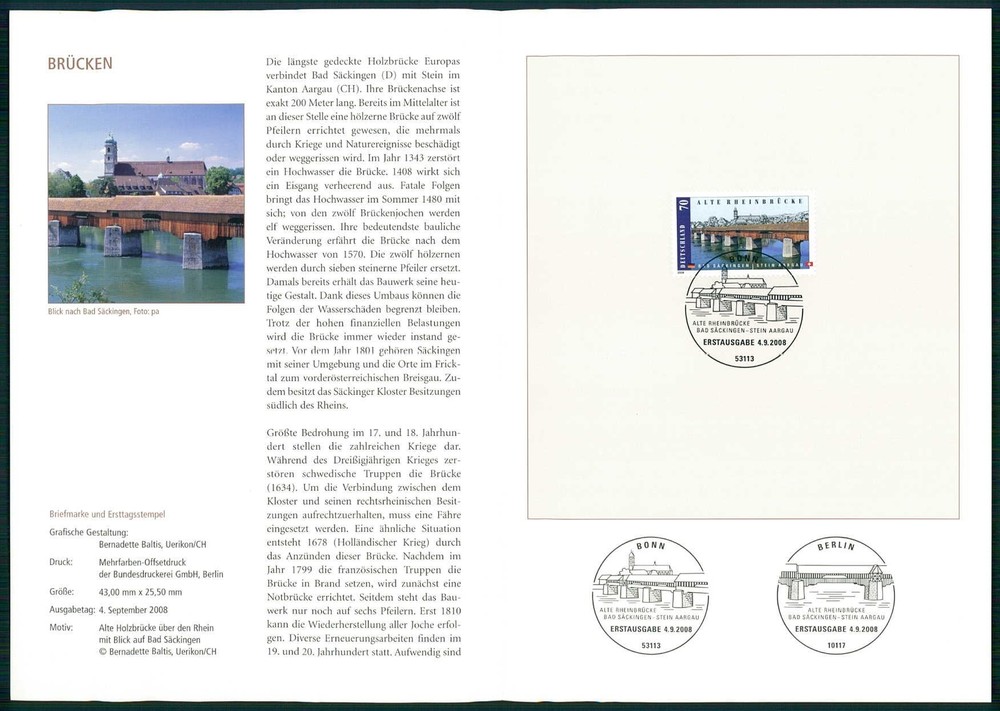 GERMANY FOLDER 2008/35 BRIDGES BRIDGE SWITZERLAND AARGAU #