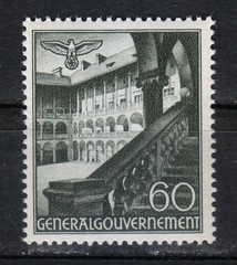 Poland OCCUPATION WW2 1940 Mi 49 Sc N69 Courtyard, Cracow. Wawel Royal Castle **