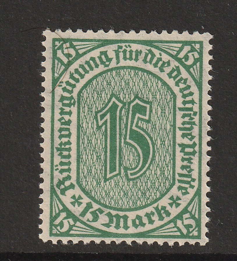 Germany 1920s 15p Tax Revenue MNH / Wmk Qfiol & O – S45030