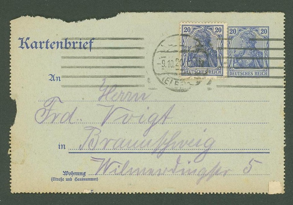 Large format D75 Letter card used Germany Reich 1920 Machine cancel