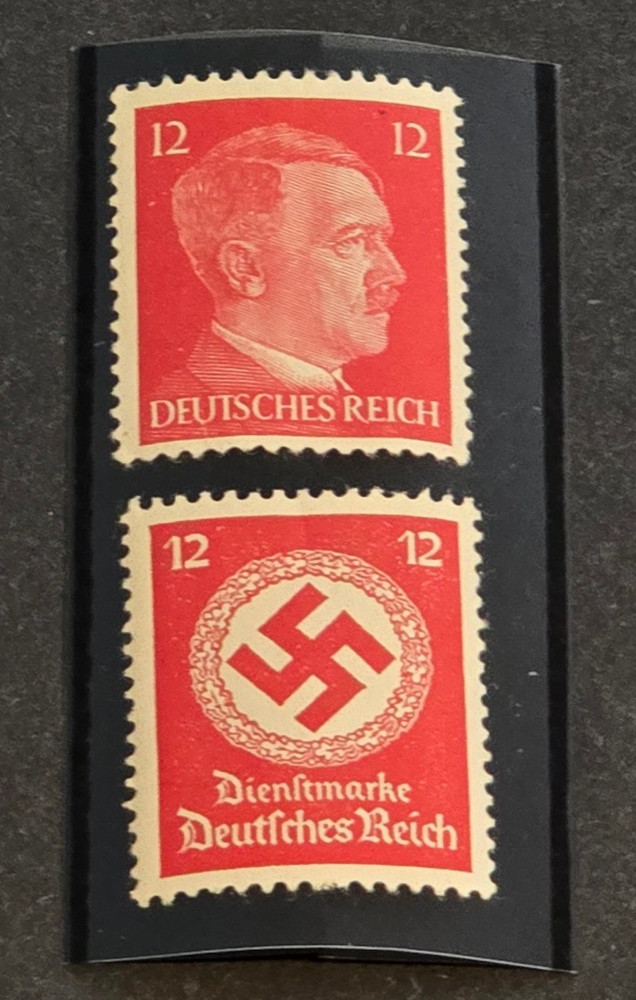 ADOLF HITLER + SWASTIKA Third Reich Stamp set 12Pf Official Pair MNH WWII German
