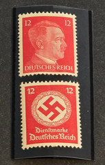 ADOLF HITLER + SWASTIKA Third Reich Stamp set 12Pf Official Pair MNH WWII German