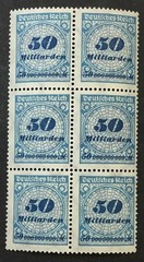Block of 6 SCARCE 50 MILLIARDEN (BILLION) Sct 299 Michel 330 1923 MNH INFLATION