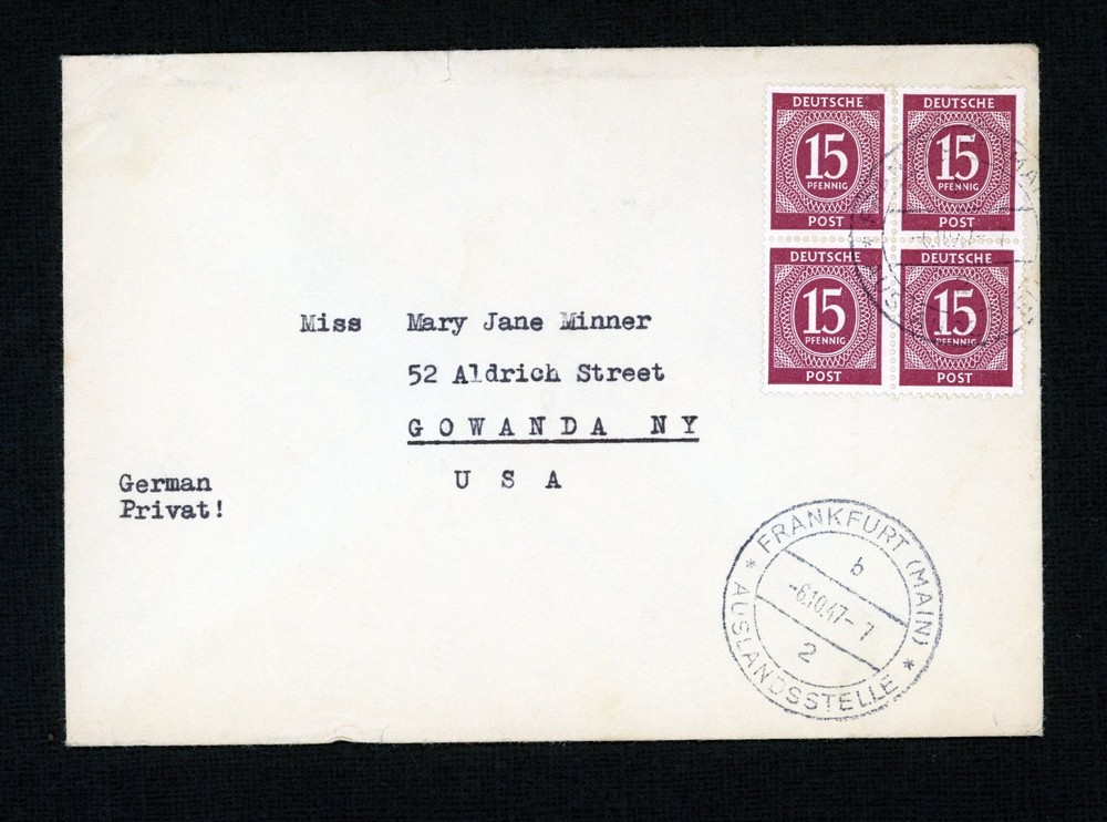 Stamps Germany, Scott # 540 used block of four on envelope