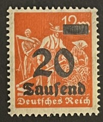 Travelstamps: 1923 Germany DR Deutches Reich Mi #280 Hyperinflation 20,000 MNHOG