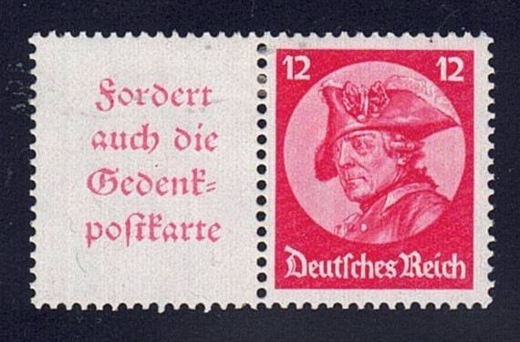 Germany – 1933 ZdMiNr W45, A4 label se-tenant with 12pf Frederick the Great, MNH