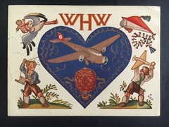 1936 Munich Germany Winter Aid Poice Postcard Cover Children Playing Kite Planes