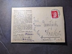 1943 Germany Concentration Camp Folded Letter Cover Auschwitz to Krakau Poland