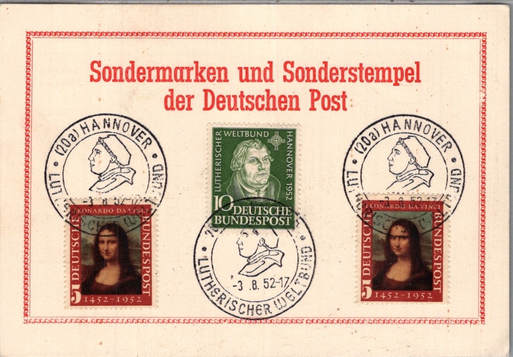 GERMANY 1952 POSTAL SOUVENIR POSTCARD COMM LUTHERAN WORLDWIDE SPECIAL POSTMARK