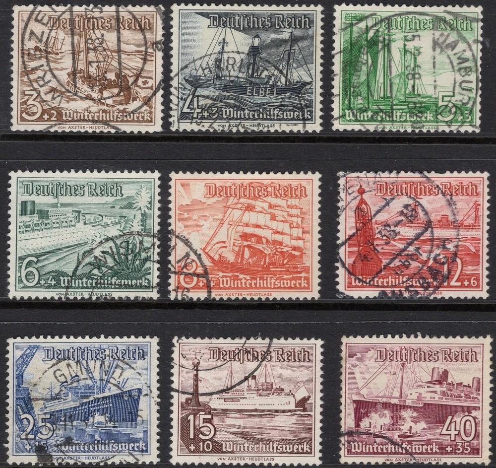 GERMANY 1937 SC. #B107-115 3PF+2PF TO 40PF+35PF WATERCRAFT USED SET CAT $18.90