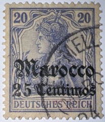 Travelstamps; GERMANY OFFICES IN MOROCCO OP SIGNED 25c on 20pf WMK Used