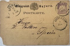 1880 Bavaria Postal Card Annweiler Speyer Scott UX3 Rose Order Pfalz