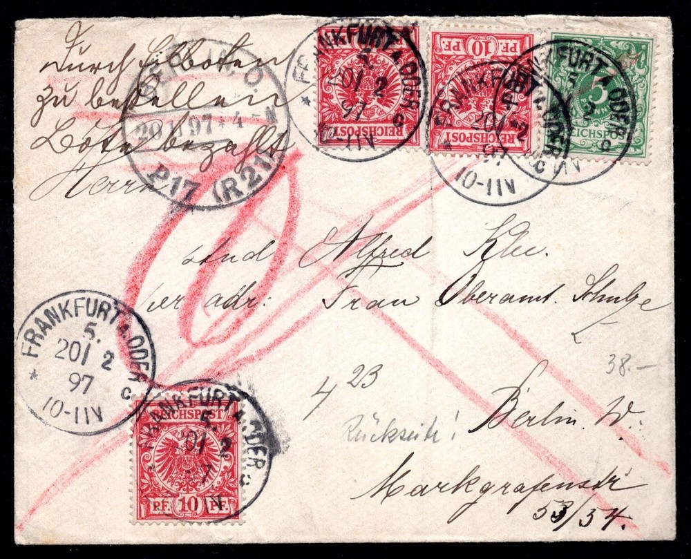 GERMANY 1897 FRANKFURT TYING SC. #47 & 48 (X3) TO BERLIN