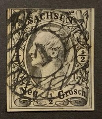 Travelstamps: 1855 Germany Saxony Stamps Scott #9 Used NG 1/2 ngr Denomination