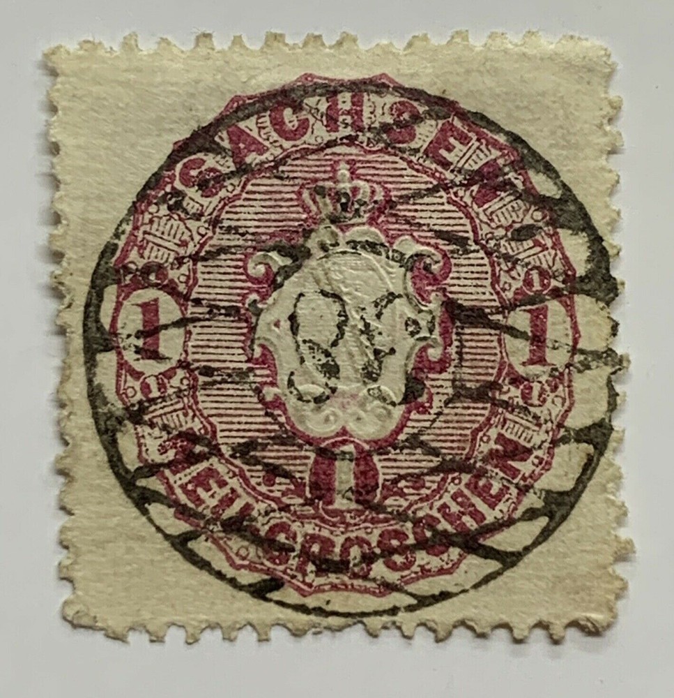 1863 1866 SAXONY COAT OF ARMS STAMP WITH GORGEOUS SON WEB CANCEL