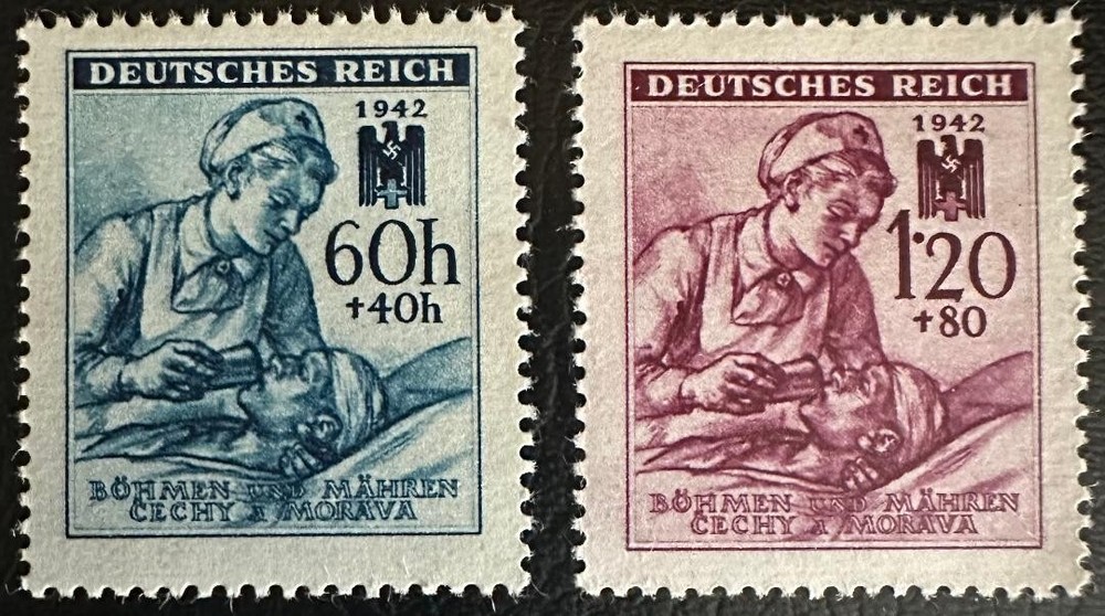 WWII GERMANY 1942 BOHEMIA MORAVIA CZECHOSLOVAKIA RED CROSS STAMP SET MNH
