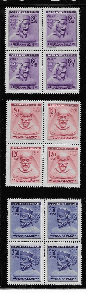 MNH Stamp block set B15-17 Winter Relief / 1943 German Occupation B a M / WWII