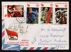 GERMANY DDR, SCOTT # 2172-2175, AIRMAIL YEAR 1981 COVER TO USA, DETROIT MICHIGAN