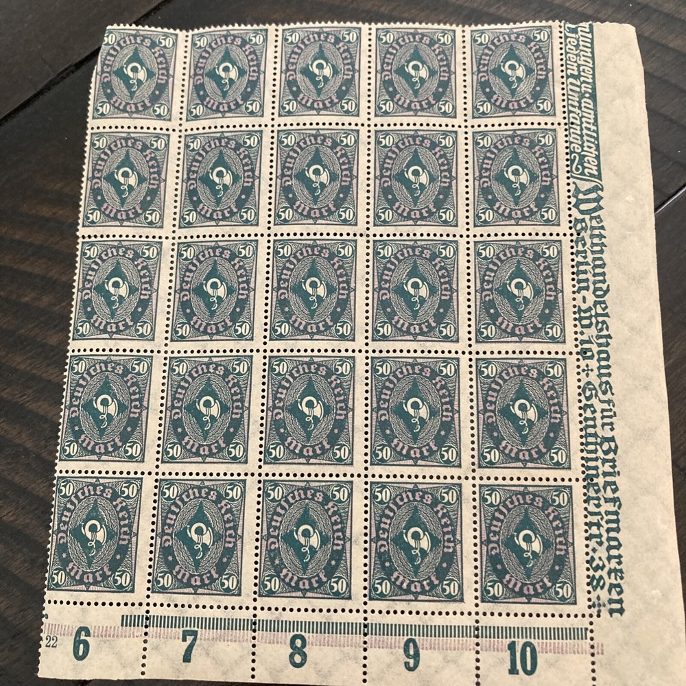 German Empire Sheet Of 25 Unused, Unhinged, Mint VF. S209 50. Post Horn.