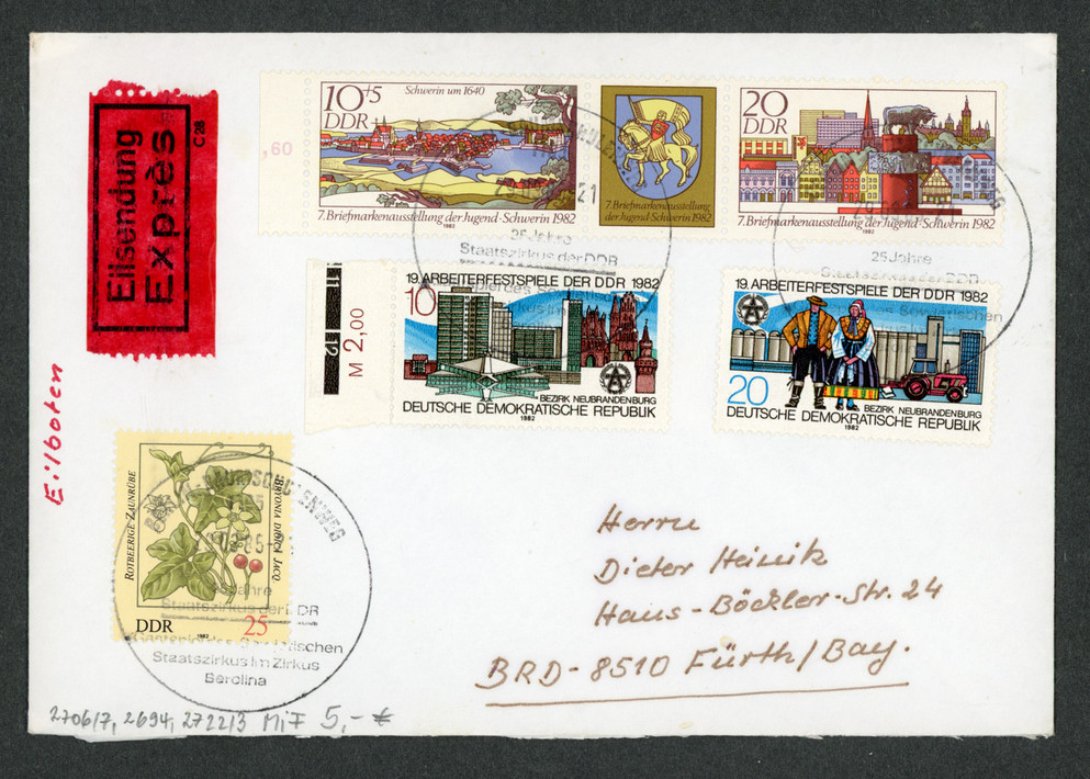 East Germany to West Germany Inter-German Express Mail Berlin Fürth Cold War
